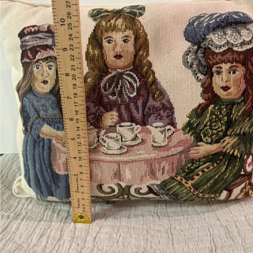 Vintage Dakotah Victorian Doll Tea Party Needlepoint Tapestry Pillow